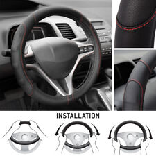 Synthetic Leather Steering Wheel Cover Black W Red Stitching Sport Grip Small