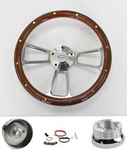 Nova Chevelle Mahogany Steering Wheel With Rivets Billet 14 Chevy Bowtie Cap