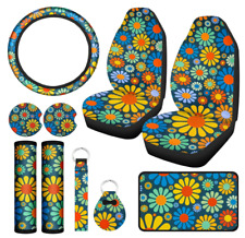 10 Pcs Hippie Flower Car Seat Covers Full Set Universal Car Accessories Colorful