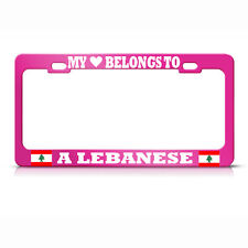 My Heart Belongs To A Lebanese Metal Lebanon Flag Pink License Plate Frame Tag