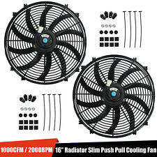 2x 16 Universal Slim Fan Push Pull Electric Radiator Cooling 12v 120w Mount Kit
