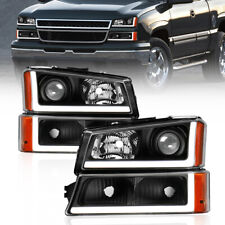 Black Led Drl Tube Headlights For 2003-2006 Chevrolet Silverado 1500 2500hd 3500