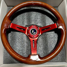 Hiwowsport 14 Universal 3depth Wood Grain Red Brushed Spoke Steering Wheel