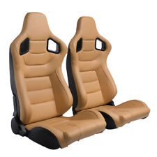 Universal Reclinable Racing Seats Pvc Leather Car Seats Dual Sliders Tan