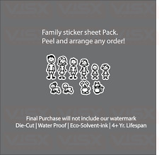 Family Stick Figure Sheet Pack Bumper Sticker Funny Vinyl Decal Set Kiss Cut