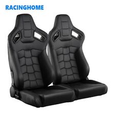 2pcs Universal Black Car Racing Seat Pvc Leather Recline Seats With 2 Sliders