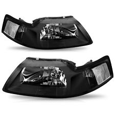 Fit 1999-2004 Ford Mustang Black Housing Headlights Headlamps Set