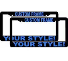 2 Custom Personalized Black Light Blue Letters Customized License Plate Frame