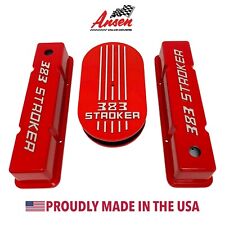 383 Stroker Valve Covers Air Cleaner Kit Raised Logo - Red - Ansen Usa