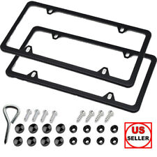 2pcs Black Stainless Steel Metal License Plate Frame Tag Cover Screw Caps