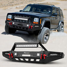 Fit 84-01 Jeep Cherokee Xj Front Stinger Bumper W Winch Plate Led Light