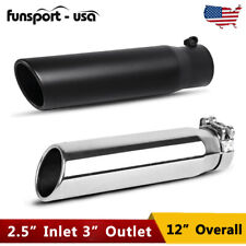 2.5 Inlet 3 Outlet 12 Long Exhaust Tip Black Silver Stainless Steel Bolt-on