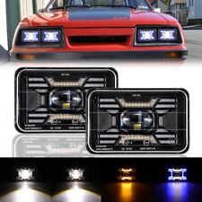 Pair 4x6 Led Headlights Hilo Drl Turn Signal Lamp For Ford Mustang 1979-1986