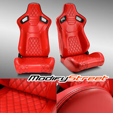 2 X All Red Diamond Pvc Leather Sport Racing Car Seats Leftright