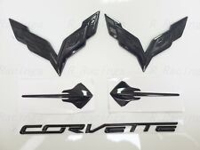 Gloss Black Front Rear Stingray Cross Flags Emblem 5pc 2014-2019 Corvette C7
