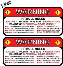 2 Pack Pitbull Rules Warning Instructions Decal Sticker 2.5 X 5.25 P428