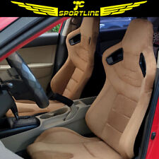 Universal Pair Reclinable Racing Seats Dual Slider Brown Suede Carbon Leather