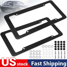Black Car Carbon Fiber License Plate Frame Cover Front Rear Universal Usa Size