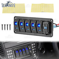 Blue Led 5 Gang Toggle Rocker Switch Panel Usb Charger Voltmeter For F-150 Chevy