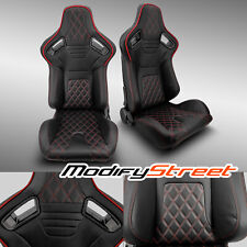 2 X Black Pvc Leatherred Stitch Leftright Racing Car Seats Pair