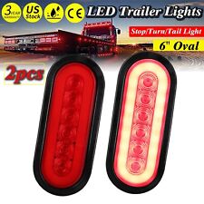 2 Red 6 Oval Trailer Lights 10 Led Stop Turn Tail Truck Sealed Grommet Plug Dot