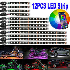 12pcs Rgb Motorcycle Led Light Under Glow Neon Strip Kit Bluetooth App Control