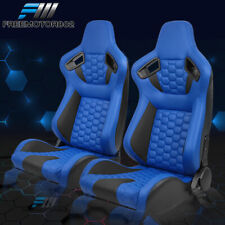 Adjustable Universal Racing Seat Honeycomb Blue Black Pu Leather Dual Sliderx2