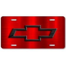 Chevy Art Chevrolet Black Bow-tie On Red Steel Look Aluminum License Plate Tag