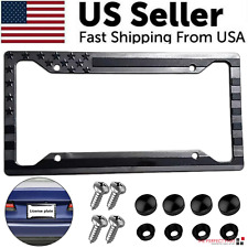 1x Black 3d Usa American Flag License Plate Frame Holder Auto Car Tag Decal Abs