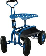 Garden Cart Rolling Scooter Extendable Steering Handle Swivel Seat Utility Baske