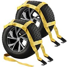 Tow Dolly Basket Straps - 2 Pack Equipped With Flat Hooks Car Wheel Yellow