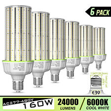 6pack- 480v 160w Led Corn Light Bulb 6000k E39 Large Base For Warehouse Workshop