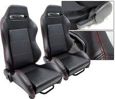 1 Pair Black Pvc Leather Red Stitch Racing Seats For Bmw New