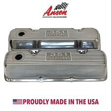 Ford 351 Cleveland Polished Finned Valve Covers - Die-cast Logo - Ansen Usa