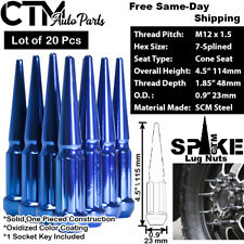 20pc 4.5 Tall Blue M12x1.5 Spline Spike Lug Nutkey Fit Chevrolet Gmc More