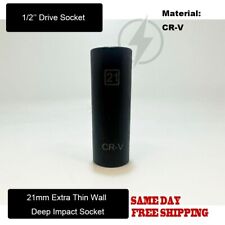 1pc 12 Drive 21mm Extra Thin Wall Deep Impact Socket Cr-v