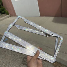 Usa 2pcs Bling License Plate Frame Glitter Crystal Sparkling Rhinestone Tag