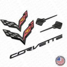 14-19 Corvette C7 Gloss Black Front Rear Fender Set Letter Badge Emblem Sport