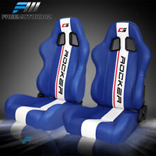 Adjustable Universal Racing Bucket Seats Blue White Pu Pair 2 Dual Sliders