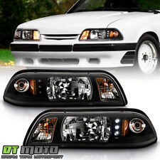 1987-1993 Mustang 6in1 Led 1pc Black Headlights Wbuilt In Cornerparking Signal