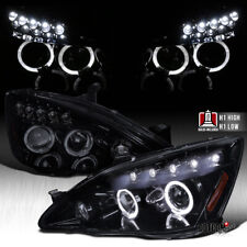 Fit 2003-2007 Honda Accord Black Smoke Led Dual Halo Headlights Head Lamps Pair