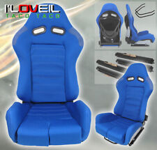 1 Pair Fully Reclainable Blue Cloth Bucket Seats Jdm Low Maxx Style Time Attack