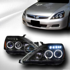 Fits 03-07 Honda Accord Black Led Halo Projector Head Lights Lamps Parking Amber