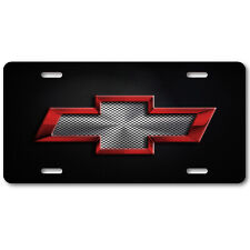 Chevy Chevrolet Red Bow-tie Grill On Blacklook Aluminum License Plate Tag Design