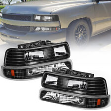 Black Housing Clear Lens Headlights Bumper Lights For Chevy Silverado 1500 2500
