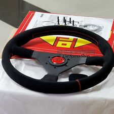 Momo Montecarlo 350mm 14 Suede Thickened Spoke Red Stitch Sport Steering Wheel