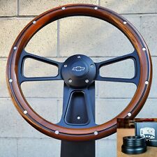 14 Black Billet Steering Wheel Wood Mahogany Aluminum Rivets 1974-94 C10 Pickup