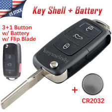 Replacement 4button Flip Car Key Fob Case Cover Battery For Vw Golf Gti Eos Cc