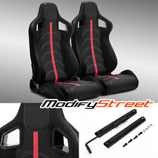 2 X Black Pvc Leatherred Stripwhite Stitch Leftright Racing Car Seats