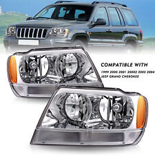 Headlights For 1999-2004 Jeep Grand Cherokee Wj Chrome Housing Amber Lhrh 99-04